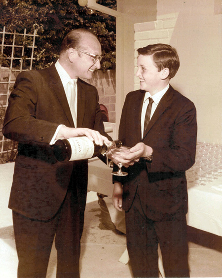 Dad pours a glass of Champagne